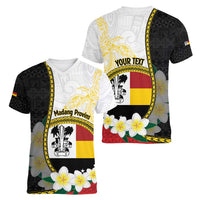 Personalised PNG Madang Provins Women V-Neck T-Shirt Papua New Guinea Plumeria Melanesian Pattern LT14 - Polynesian Pride