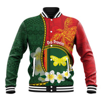 Personalised PNG Oro Provins Baseball Jacket Papua New Guinea Plumeria Melanesian Pattern - Polynesian Pride