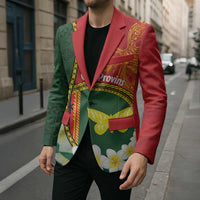 Personalised PNG Oro Provins Blazer Papua New Guinea Plumeria Melanesian Pattern - Polynesian Pride