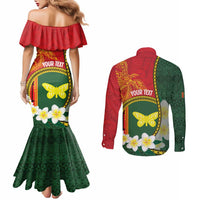 Personalised PNG Oro Provins Couples Matching Mermaid Dress and Long Sleeve Button Shirt Papua New Guinea Plumeria Melanesian Pattern LT14 - Polynesian Pride