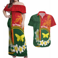 Personalised PNG Oro Provins Couples Matching Off Shoulder Maxi Dress and Hawaiian Shirt Papua New Guinea Plumeria Melanesian Pattern LT14 Green - Polynesian Pride