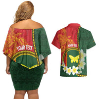 Personalised PNG Oro Provins Couples Matching Off Shoulder Short Dress and Hawaiian Shirt Papua New Guinea Plumeria Melanesian Pattern LT14 - Polynesian Pride