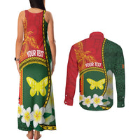 Personalised PNG Oro Provins Couples Matching Tank Maxi Dress and Long Sleeve Button Shirt Papua New Guinea Plumeria Melanesian Pattern LT14 - Polynesian Pride
