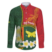 Personalised PNG Oro Provins Family Matching Off Shoulder Maxi Dress and Hawaiian Shirt Papua New Guinea Plumeria Melanesian Pattern LT14 Dad's Shirt - Long Sleeve Green - Polynesian Pride