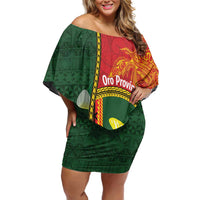 Personalised PNG Oro Provins Family Matching Off Shoulder Short Dress and Hawaiian Shirt Papua New Guinea Plumeria Melanesian Pattern LT14 Mom's Dress Green - Polynesian Pride