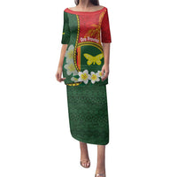 Personalised PNG Oro Provins Family Matching Puletasi and Hawaiian Shirt Papua New Guinea Plumeria Melanesian Pattern LT14 Mom's Dress Green - Polynesian Pride