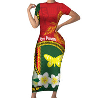 Personalised PNG Oro Provins Family Matching Short Sleeve Bodycon Dress and Hawaiian Shirt Papua New Guinea Plumeria Melanesian Pattern LT14 Mom's Dress Green - Polynesian Pride