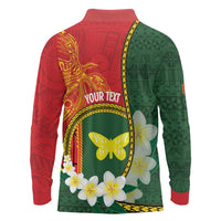Personalised PNG Oro Provins Long Sleeve Polo Shirt Papua New Guinea Plumeria Melanesian Pattern - Polynesian Pride