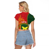 Personalised PNG Oro Provins Raglan Cropped T Shirt Papua New Guinea Plumeria Melanesian Pattern - Polynesian Pride