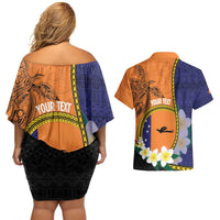Personalised PNG Niu Ailan Couples Matching Off Shoulder Short Dress and Hawaiian Shirt Papua New Guinea Plumeria Melanesian Pattern LT14 - Polynesian Pride