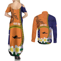 Personalised PNG Niu Ailan Couples Matching Summer Maxi Dress and Long Sleeve Button Shirt Papua New Guinea Plumeria Melanesian Pattern LT14 - Polynesian Pride