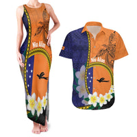 Personalised PNG Niu Ailan Couples Matching Tank Maxi Dress and Hawaiian Shirt Papua New Guinea Plumeria Melanesian Pattern LT14 Orange - Polynesian Pride