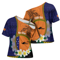 Personalised PNG Niu Ailan Cross Shoulder Shirt Papua New Guinea Plumeria Melanesian Pattern - Polynesian Pride