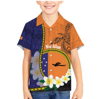 Personalised PNG Niu Ailan Family Matching Mermaid Dress and Hawaiian Shirt Papua New Guinea Plumeria Melanesian Pattern LT14 Son's Shirt Orange - Polynesian Pride