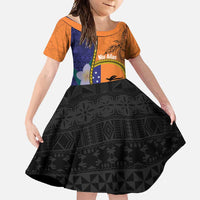 Personalised PNG Niu Ailan Family Matching Off Shoulder Maxi Dress and Hawaiian Shirt Papua New Guinea Plumeria Melanesian Pattern LT14 Daughter's Dress Orange - Polynesian Pride