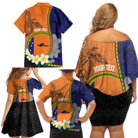 Personalised PNG Niu Ailan Family Matching Off Shoulder Short Dress and Hawaiian Shirt Papua New Guinea Plumeria Melanesian Pattern LT14 - Polynesian Pride