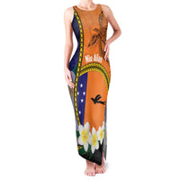 Personalised PNG Niu Ailan Family Matching Tank Maxi Dress and Hawaiian Shirt Papua New Guinea Plumeria Melanesian Pattern LT14 Mom's Dress Orange - Polynesian Pride