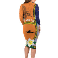 Personalised PNG Niu Ailan Long Sleeve Bodycon Dress Papua New Guinea Plumeria Melanesian Pattern LT14 - Polynesian Pride