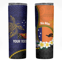 Personalised PNG Niu Ailan Skinny Tumbler Papua New Guinea Plumeria Melanesian Pattern LT14 Orange - Polynesian Pride
