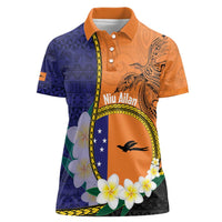 Personalised PNG Niu Ailan Women Polo Shirt Papua New Guinea Plumeria Melanesian Pattern LT14 Female Orange - Polynesian Pride