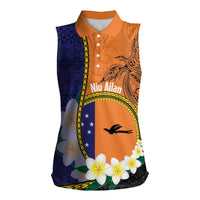 Personalised PNG Niu Ailan Women Sleeveless Polo Shirt Papua New Guinea Plumeria Melanesian Pattern LT14 Female Orange - Polynesian Pride