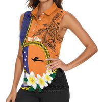 Personalised PNG Niu Ailan Women Sleeveless Polo Shirt Papua New Guinea Plumeria Melanesian Pattern LT14 - Polynesian Pride