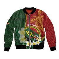 Personalised PNG Simbu Provins Bomber Jacket Papua New Guinea Plumeria Melanesian Pattern LT14 Unisex Green - Polynesian Pride