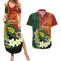 Personalised PNG Simbu Provins Couples Matching Summer Maxi Dress and Hawaiian Shirt Papua New Guinea Plumeria Melanesian Pattern LT14 Green - Polynesian Pride