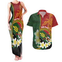 Personalised PNG Simbu Provins Couples Matching Tank Maxi Dress and Hawaiian Shirt Papua New Guinea Plumeria Melanesian Pattern LT14 Green - Polynesian Pride