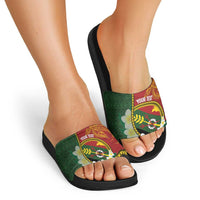 Personalised PNG Simbu Provins Slide Sandals Papua New Guinea Plumeria Melanesian Pattern - Polynesian Pride