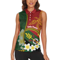 Personalised PNG Simbu Provins Women Sleeveless Polo Shirt Papua New Guinea Plumeria Melanesian Pattern LT14 - Polynesian Pride