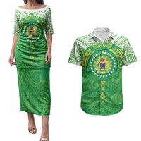 Cook Islands Manta Ray Couples Matching Puletasi and Hawaiian Shirt Kuki Airani Tattoo Green Color LT14 Green - Polynesian Pride