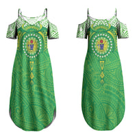 Cook Islands Manta Ray Couples Matching Summer Maxi Dress and Long Sleeve Button Shirt Kuki Airani Tattoo Green Color LT14 - Polynesian Pride