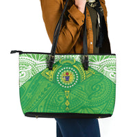 Cook Islands Manta Ray Leather Tote Bag Kuki Airani Tattoo Green Color LT14 - Polynesian Pride