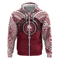 Personalised Cook Islands Mangaia Hoodie Map With Kuki Airani Manta Ray Tattoo LT14 Zip Hoodie Maroon - Polynesian Pride