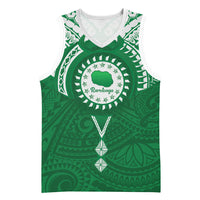 Personalised Cook Islands Rarotonga Basketball Jersey Map With Kuki Airani Manta Ray Tattoo LT14 Unisex Green - Polynesian Pride