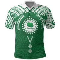 Personalised Cook Islands Rarotonga Polo Shirt Map With Kuki Airani Manta Ray Tattoo LT14 Green - Polynesian Pride