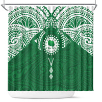 Personalised Cook Islands Rarotonga Shower Curtain Map With Kuki Airani Manta Ray Tattoo LT14 Green - Polynesian Pride