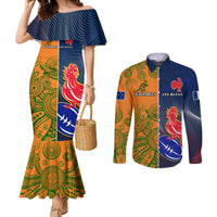 France And Australia Rugby Couples Matching Mermaid Dress and Long Sleeve Button Shirts 2023 World Cup Le Bleus Wallabies Together LT14 Gold - Polynesian Pride