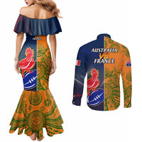 France And Australia Rugby Couples Matching Mermaid Dress and Long Sleeve Button Shirts 2023 World Cup Le Bleus Wallabies Together LT14 - Polynesian Pride