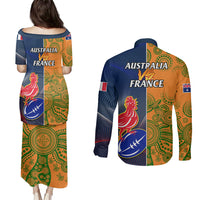 France And Australia Rugby Couples Matching Puletasi Dress and Long Sleeve Button Shirts 2023 World Cup Le Bleus Wallabies Together LT14 - Polynesian Pride