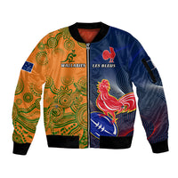 Custom France And Australia Rugby Sleeve Zip Bomber Jacket 2023 World Cup Le Bleus Wallabies Together LT14 Unisex Gold - Polynesian Pride