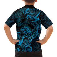 New Zealand Tuatara Family Matching Summer Maxi Dress and Hawaiian Shirt Aotearoa Maori Clematis Flowers - Blue LT14 - Polynesian Pride