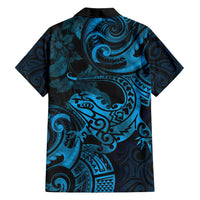 New Zealand Tuatara Family Matching Tank Maxi Dress and Hawaiian Shirt Aotearoa Maori Clematis Flowers - Blue LT14 - Polynesian Pride