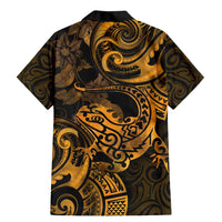 New Zealand Tuatara Family Matching Mermaid Dress and Hawaiian Shirt Aotearoa Maori Clematis Flowers - Gold LT14 - Polynesian Pride