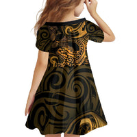 New Zealand Tuatara Family Matching Summer Maxi Dress and Hawaiian Shirt Aotearoa Maori Clematis Flowers - Gold LT14 - Polynesian Pride