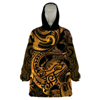 New Zealand Tuatara Wearable Blanket Hoodie Aotearoa Maori Clematis Flowers - Gold LT14 One Size Gold - Polynesian Pride