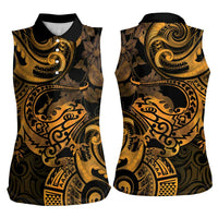 New Zealand Tuatara Women Sleeveless Polo Shirt Aotearoa Maori Clematis Flowers - Gold LT14 - Polynesian Pride