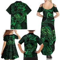 New Zealand Tuatara Family Matching Summer Maxi Dress and Hawaiian Shirt Aotearoa Maori Clematis Flowers - Green LT14 - Polynesian Pride