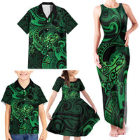 New Zealand Tuatara Family Matching Tank Maxi Dress and Hawaiian Shirt Aotearoa Maori Clematis Flowers - Green LT14 - Polynesian Pride